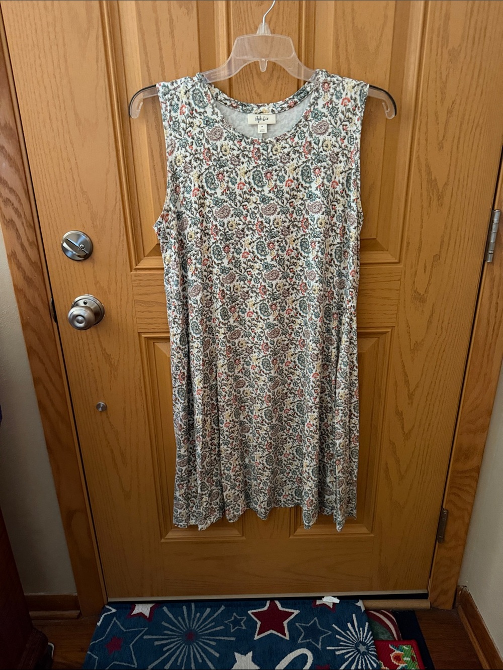 Style & Co Cream Floral Dress with Teal, Coral & Mustard Accents 1X